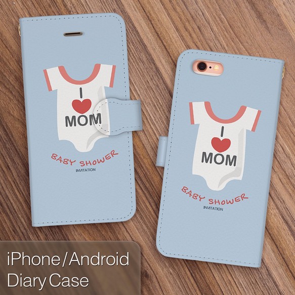 I LOVE MOM iPhone XR XS XSmax Ⅹ 8 7 6 5 Android対応 手帳型ケース 1枚目の画像