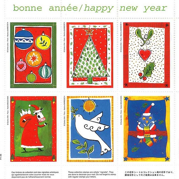 X'mas 新年　切手型フランスの可愛いシール 1枚目の画像
