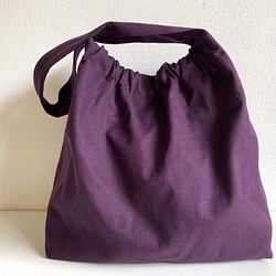 棉亞麻簡單的一把手手提包紫色 第1張的照片
