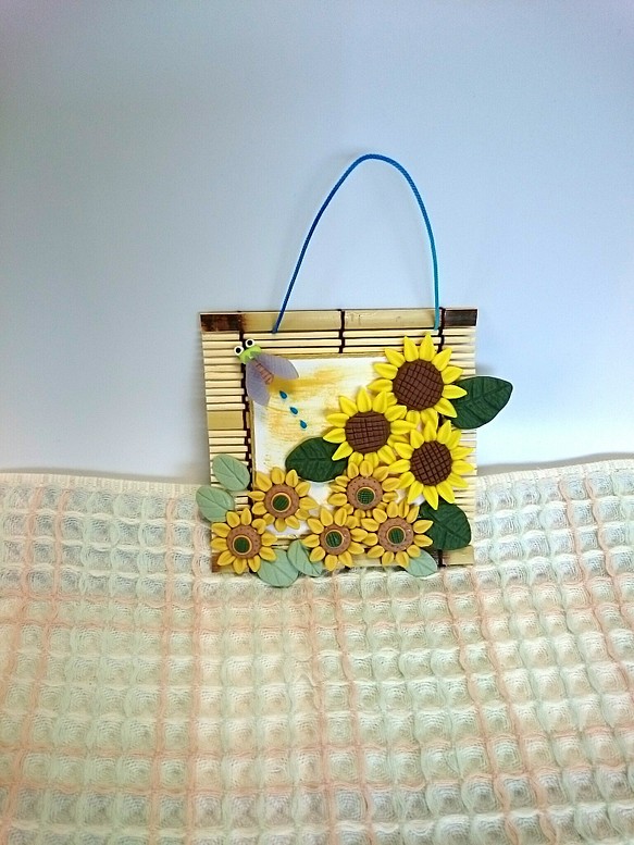 夏「向日葵と蝉」壁掛けタイプ  受注制作 1枚目の画像