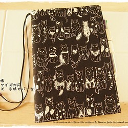 ほぼ日手帳対応カバーカズンサイズ　A5手帳カバー　手書き風ねこ　猫　黒猫 1枚目の画像
