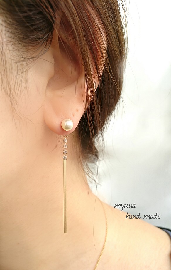 &lt;2way&gt;珍珠和線珠寶耳環 第1張的照片