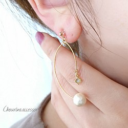 精緻的耳環/粒水晶及珍珠綿耳環 第1張的照片