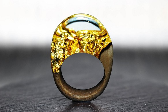 【現品限り40%off 送料無料】Modern Foil/Gold ～Resin Wood Ring～ 1枚目の画像