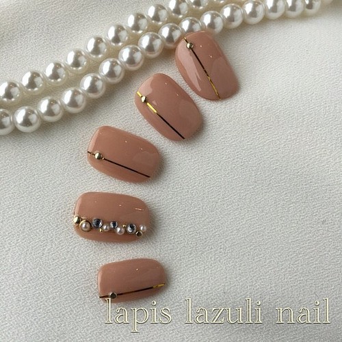 再販 ベージュ ゴールドライン 送料込 ネイルチップ ネイルシール Lapis Lazuli Nail 通販 Creema クリーマ ハンドメイド 手作り クラフト作品の販売サイト