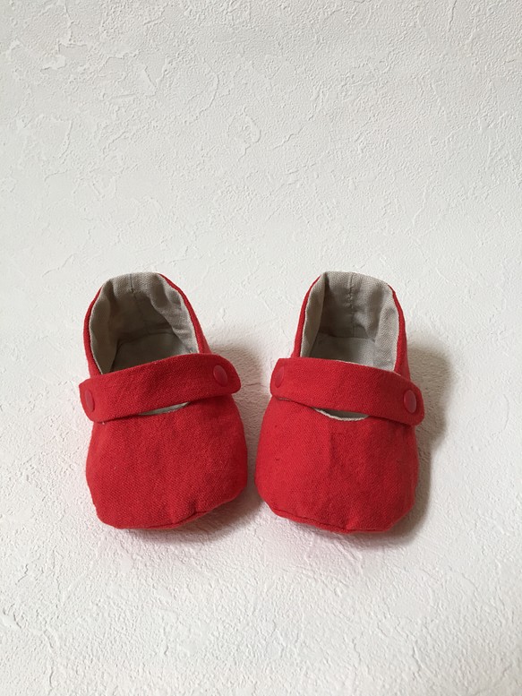 リバーシブル・ベビーシューズ☆赤い靴 1枚目の画像