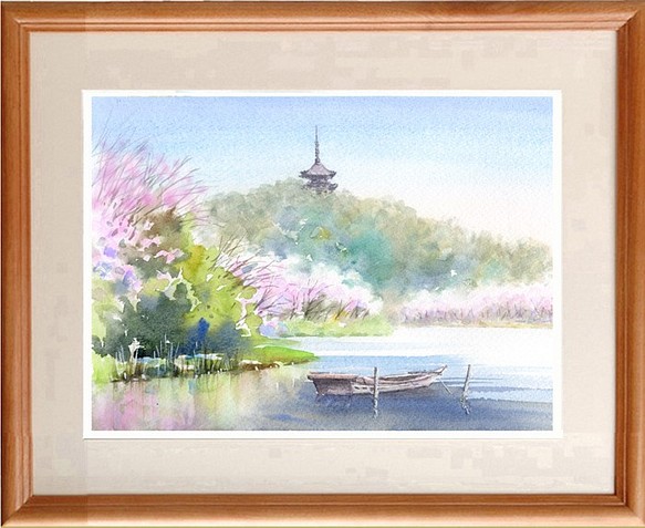 注文制作します　水彩画原画　三渓園の桜（＃431） 1枚目の画像
