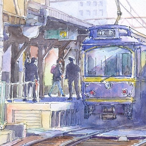 ☆水彩画☆原画「電車が来た２」＃568-