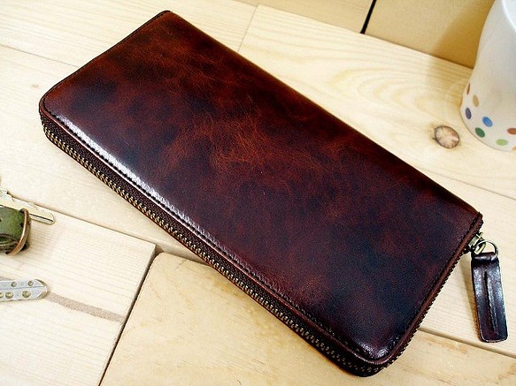 Real leather wallet/Oil Pull-up finish Kip leather 第1張的照片