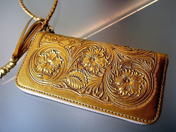 訂製 Real leather wallet/gold 24carats fine coated/Carving 第1張的照片
