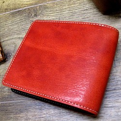 Real leather wallet/Goat and Kip Leather/Red & Black 第1張的照片