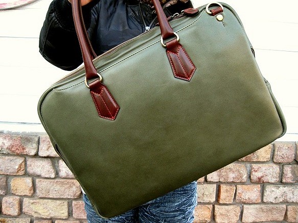 Real leather bag/Steer leather/Olive Green 第1張的照片