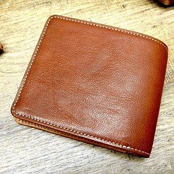 Real leather wallet/Goat and Kip Leather/Brown & Camel 第1張的照片