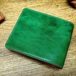 Real leather wallet/Goat and Kip Leather/Green & Orange 第1張的照片