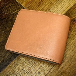 本革二つ折財布 ポケットたくさん多機能！ パウダーピンク×グレー コンビ 1枚目の画像