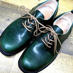 【受注生産】本格派の本革靴 外羽短靴 アンティークワックスオイルグリーン 1枚目の画像