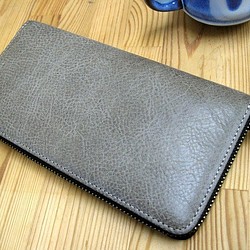 Real leather wallet/Steer leather/Damaged Gray 第1張的照片