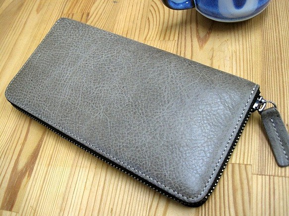 Real leather wallet/Steer leather/Damaged Gray 第1張的照片