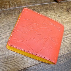 Real leather wallet/Embossed Leather/Heart Patten Orange 第1張的照片