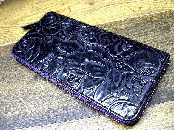 Real leather wallet/Embossing Steer leather/Rose pattern 第1張的照片