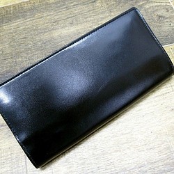 【ワケあり品！】本革長財布 シンプルな折財布 上品な艶黒【名入れ】対応 1枚目の画像