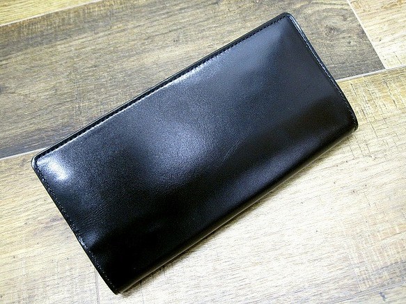 【ワケあり品！】本革長財布 シンプルな折財布 上品な艶黒【名入れ】対応 1枚目の画像