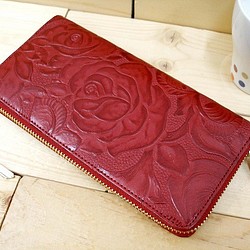 Real leather wallet/Embossing Cow leather/Rose pattern 第1張的照片
