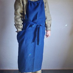 再販オーダー受付  3way　Linen Apron Dress　藍染め　 1枚目の画像