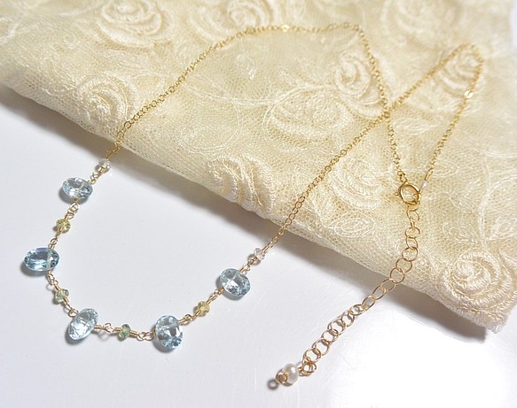 （１点もの）宝石の花冠ネックレス（14kgf・トパーズ＆ベリル） 1枚目の画像
