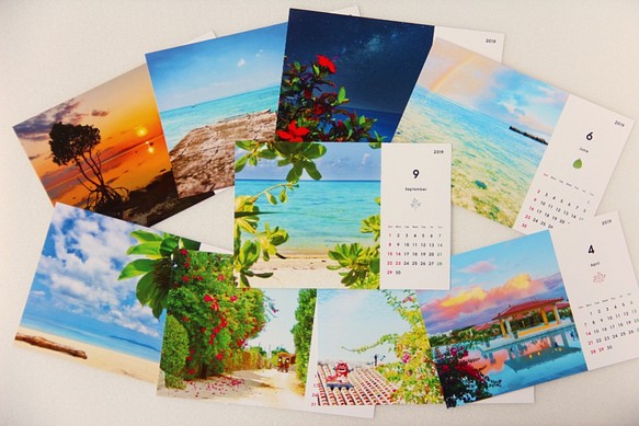 【3月のお届け！4月始まりのカレンダーに変更可】2019年 mizuphoto 卓上カレンダー【沖縄を感じるカレンダー】 1枚目の画像