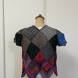 手編み ニット・セーター（半袖レアード） 1枚目の画像