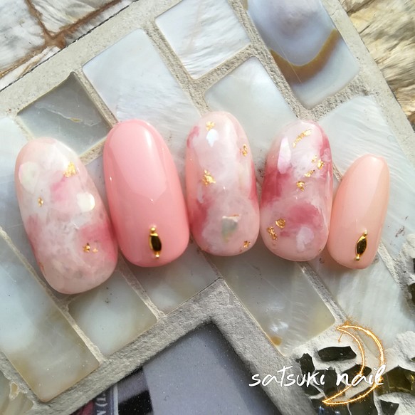 ふわふわピンクの桜貝ネイル♡サイズオーダー 1枚目の画像