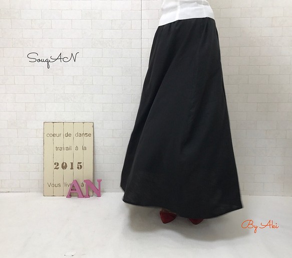 麻 deリネン＊4枚はぎのフワッとAラインスカート受注生産選べるカラー S.M.Lサイズ変更可By Aki 1枚目の画像