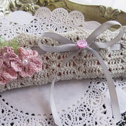 桜花びらペンケース( 白 )かぎ針編み・リボンでキュート 1枚目の画像