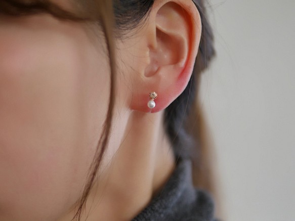 耳環像穿孔耳環 * 玫瑰金和珍珠耳環 * 第1張的照片