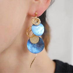 2路貝殼和金耳環（藍色） 第1張的照片