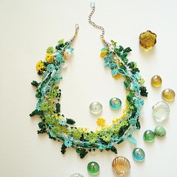 Bijou Embroidery Necklace Flower Jewel 綠色混合 第1張的照片