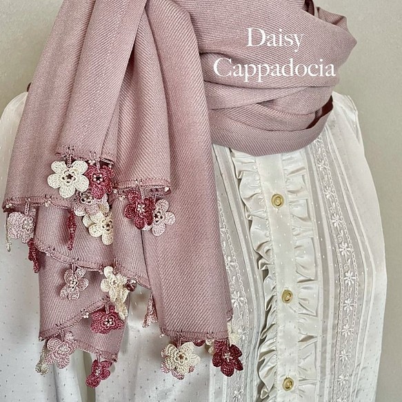 刺繍のお花つきパシュミナストール「マリー」ピンク ファッション 布
