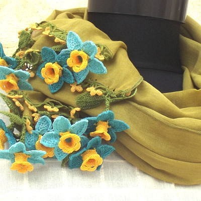 有機棉繡有三維刺繡花（黃色）海軍藍花 第1張的照片