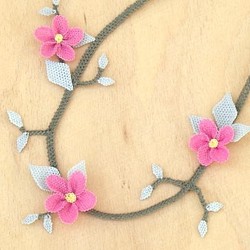 立体刺繍のネックレス　さくら　ピンク [PR013] 1枚目の画像