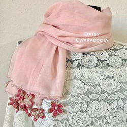櫻桃刺繡圖案有機棉檔（100％棉）粉紅色 第1張的照片