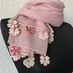 Tuoya粉紅色有機棉披肩（100％棉）櫻花 第1張的照片