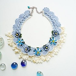Bijou刺繡項鍊花珠寶淺藍色 第1張的照片
