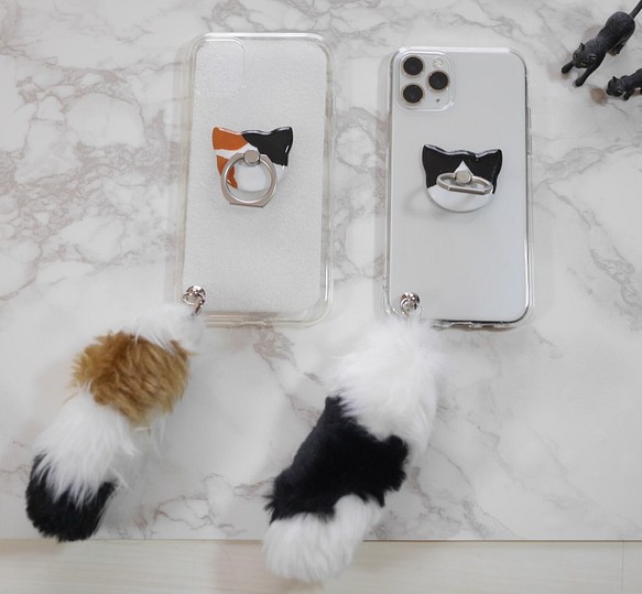 三毛猫のリング付きスマホケース　シンプル　かわいい　iPhoneケース 1枚目の画像