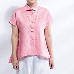 【受注製作】６サイズ展開・お色選択・リネンの可愛い丸衿シャツ・ブラウス 1枚目の画像
