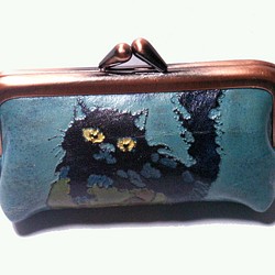 猫のデザイン　レザークラフト　口金ハンコ&小銭ケース　バッグ　財布　catwalk oikawa 1枚目の画像