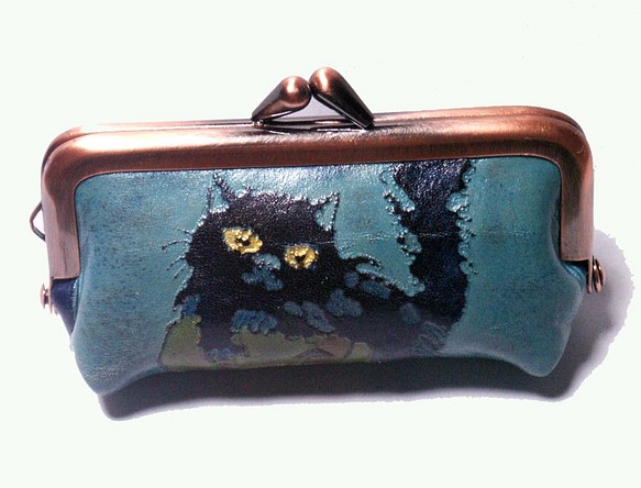 猫のデザイン　レザークラフト　口金ハンコ&小銭ケース　バッグ　財布　catwalk oikawa 1枚目の画像