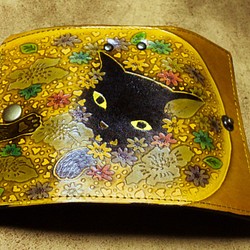 猫のデザイン　バッグ　財布等　レザークラフト  oldキーケース　花畑猫 catwalk oikawa 1枚目の画像