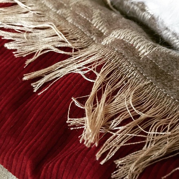 [再次上架] 深波爾多和錦緞圖案針織圍脖。圍巾毛皮保暖針織蓬鬆秋冬 第5張的照片