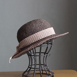 ＊手編み＊リボンを選べる麦わら帽子（セピア・55cm） 1枚目の画像